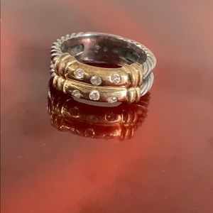 David Yurman Diamond 14k Gold Double Stack Ring